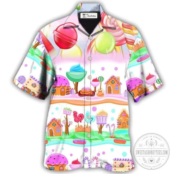 Colorful Candy Land Gingerbread House Hawaiian Shirt
