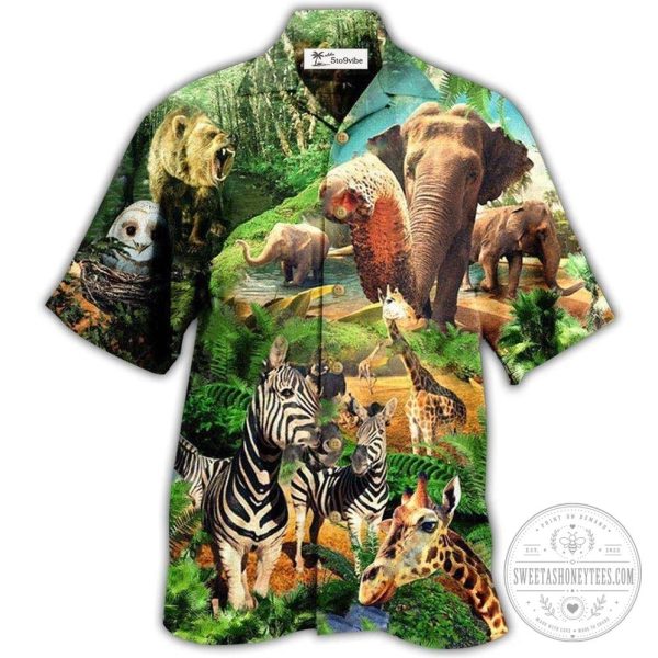 Wildlife Animals Jungle Safari Print Unisex Hawaiian Shirt