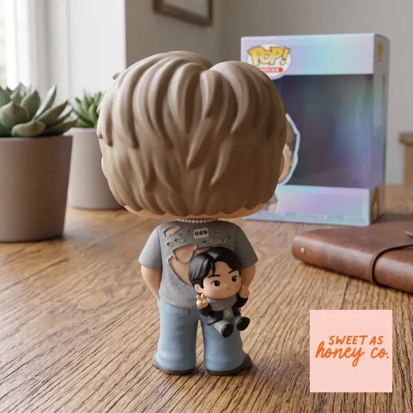 Close-up highlight of BTS RM with Jin Pack A Boo Ripped Shirt Funko Pop Rocks Resin Figure 2026 styled with