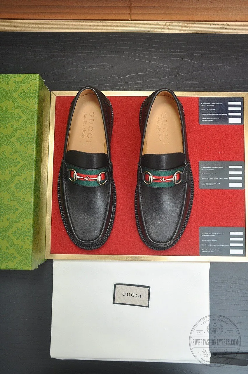 Gucci Black Leather Loafer Shoes with Web Stripe and Interlocking G 7 Gucci Black Leather Loafer Shoes with Web Stripe and Interlocking G
