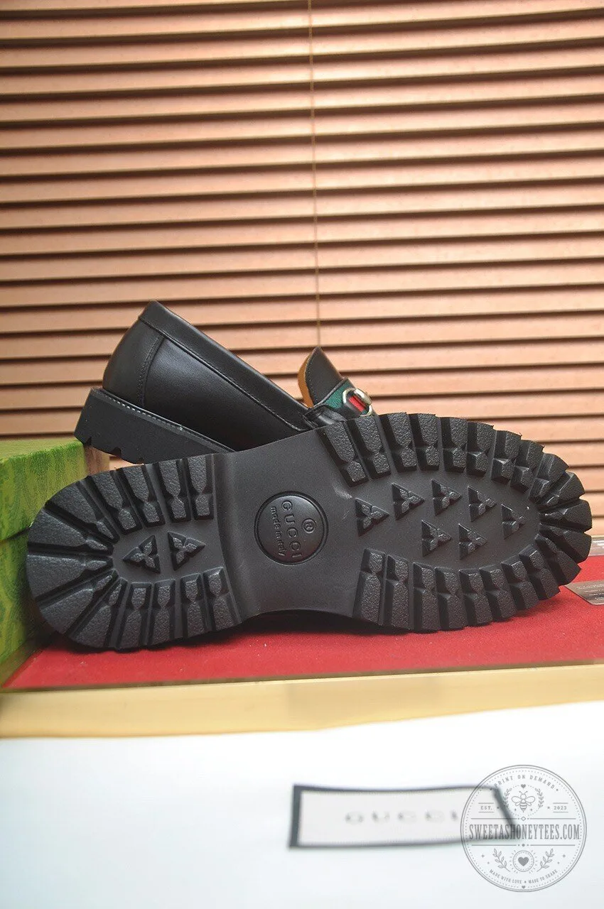 Gucci Black Leather Loafer Shoes with Web Stripe and Interlocking G 9 Gucci Black Leather Loafer Shoes with Web Stripe and Interlocking G