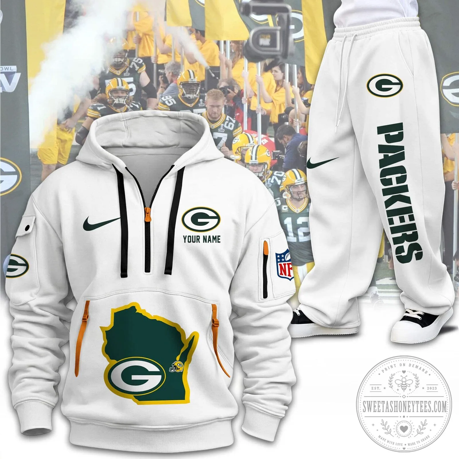 Green Bay Packers Personalized Full-Zip Hoodie and Sweatpants Set 7 Green Bay Packers Personalized Full-Zip Hoodie and Sweatpants Set