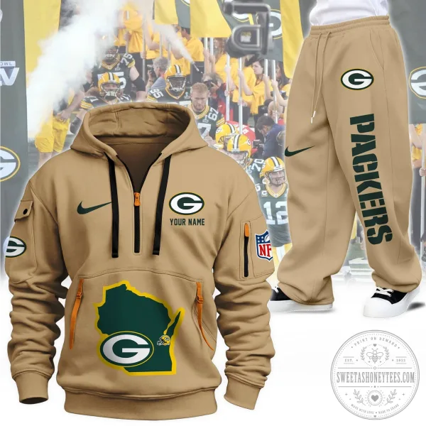 Green Bay Packers Personalized Full-Zip Hoodie and Sweatpants Set 1 Green Bay Packers Personalized Full-Zip Hoodie and Sweatpants Set