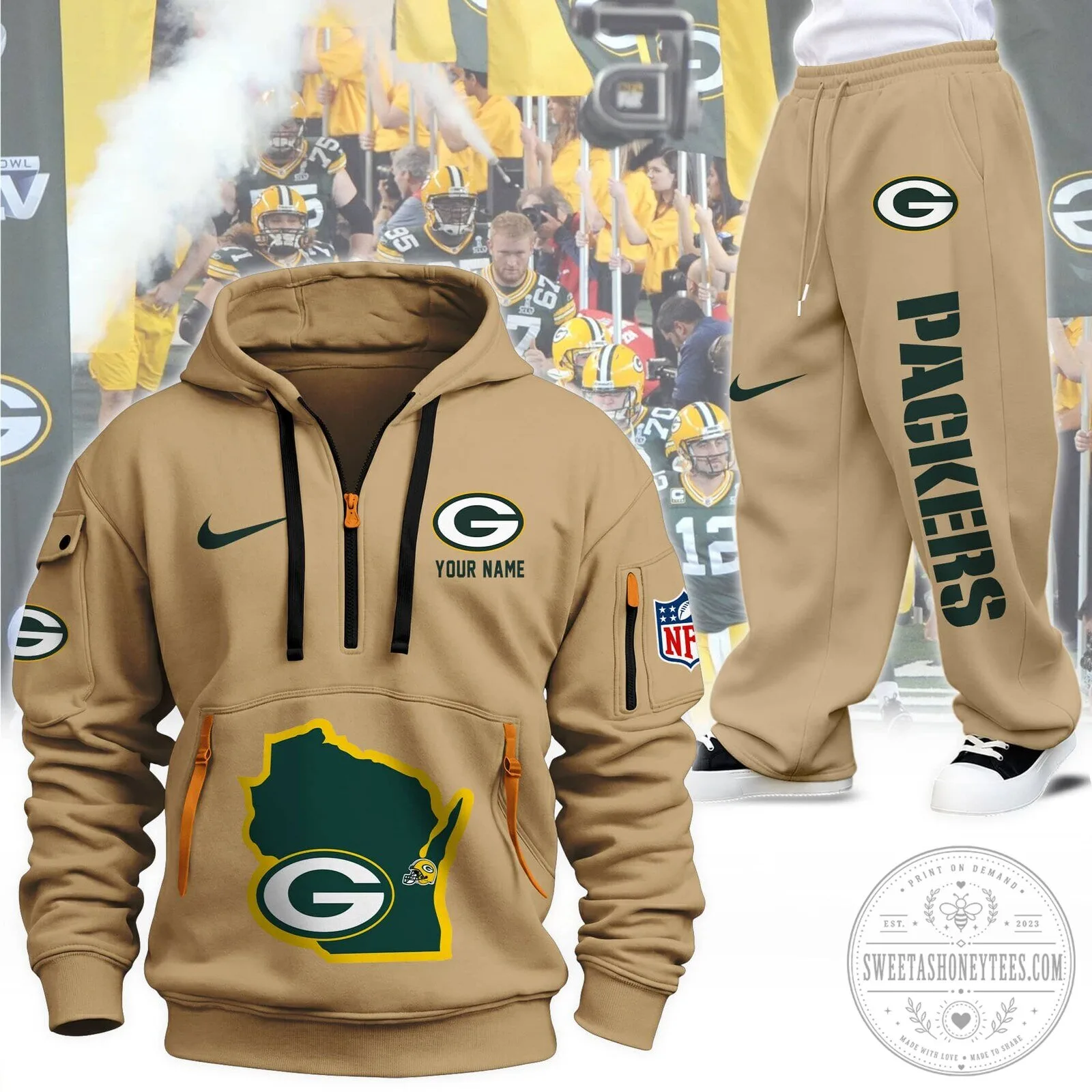 Green Bay Packers Personalized Full-Zip Hoodie and Sweatpants Set 8 Green Bay Packers Personalized Full-Zip Hoodie and Sweatpants Set