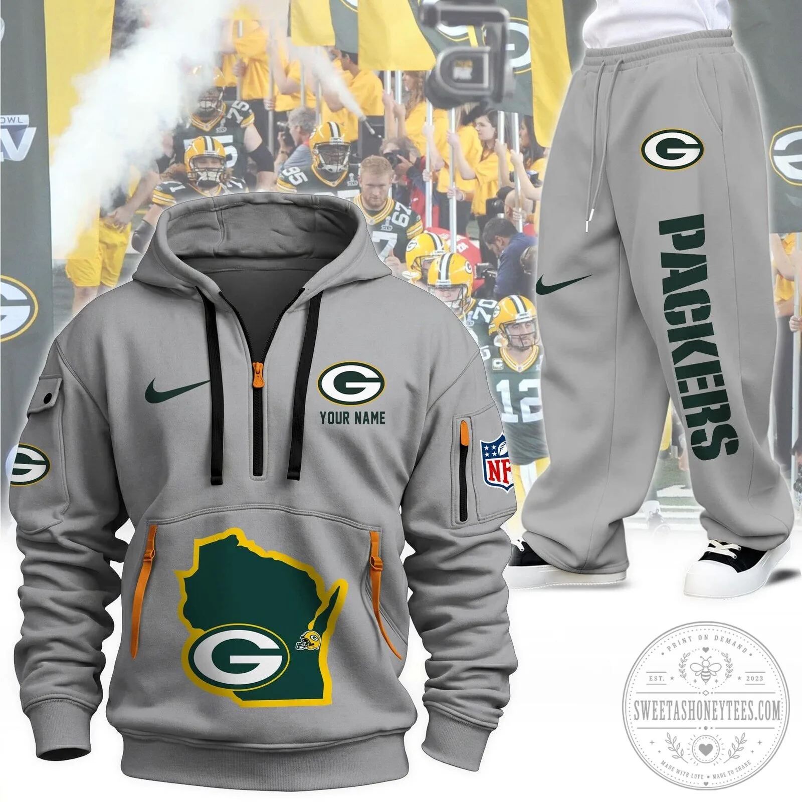 Green Bay Packers Personalized Full-Zip Hoodie and Sweatpants Set 9 Green Bay Packers Personalized Full-Zip Hoodie and Sweatpants Set