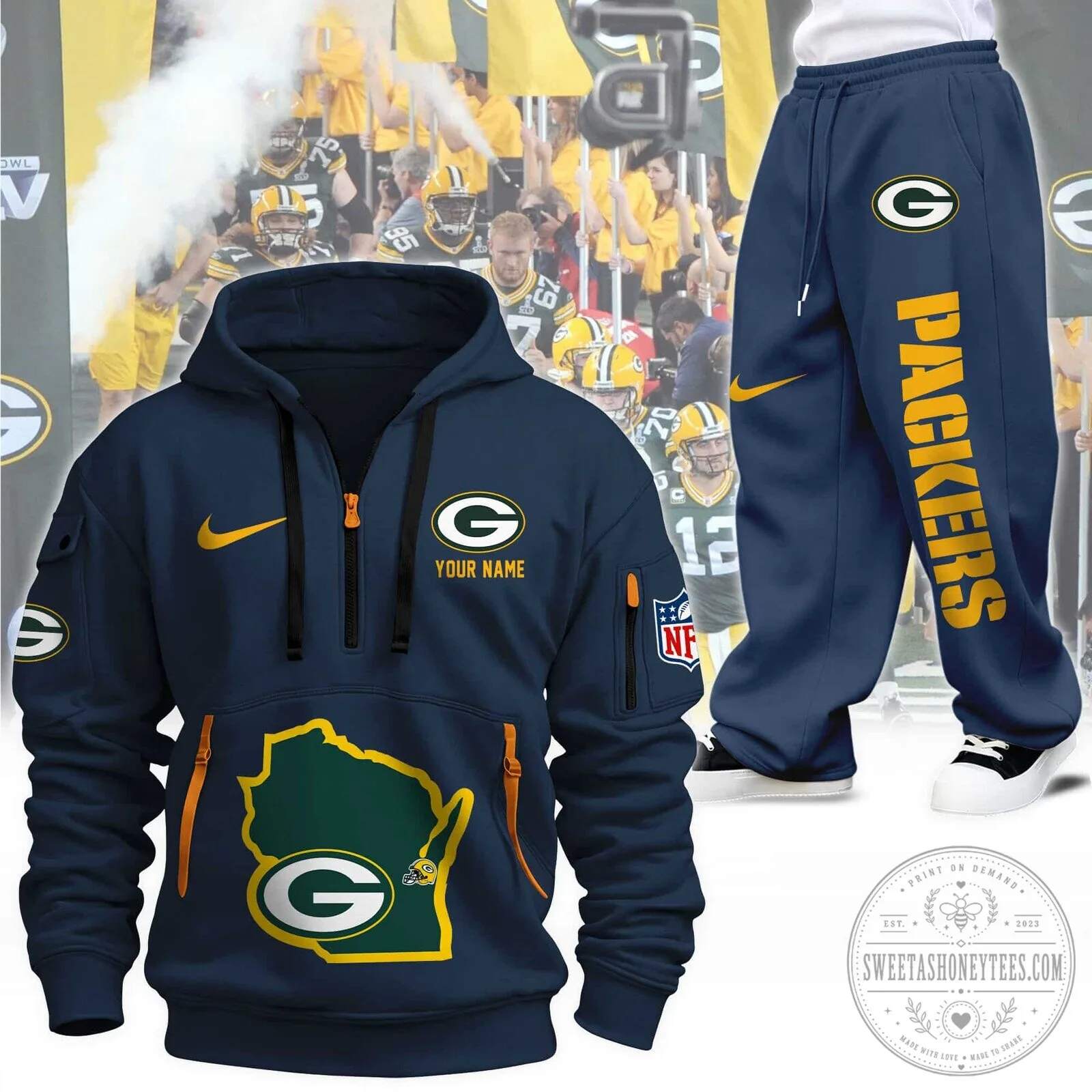 Green Bay Packers Personalized Full-Zip Hoodie and Sweatpants Set 10 Green Bay Packers Personalized Full-Zip Hoodie and Sweatpants Set