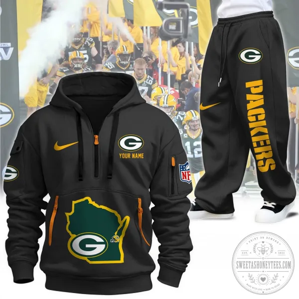 Green Bay Packers Personalized Full-Zip Hoodie and Sweatpants Set 4 Green Bay Packers Personalized Full-Zip Hoodie and Sweatpants Set
