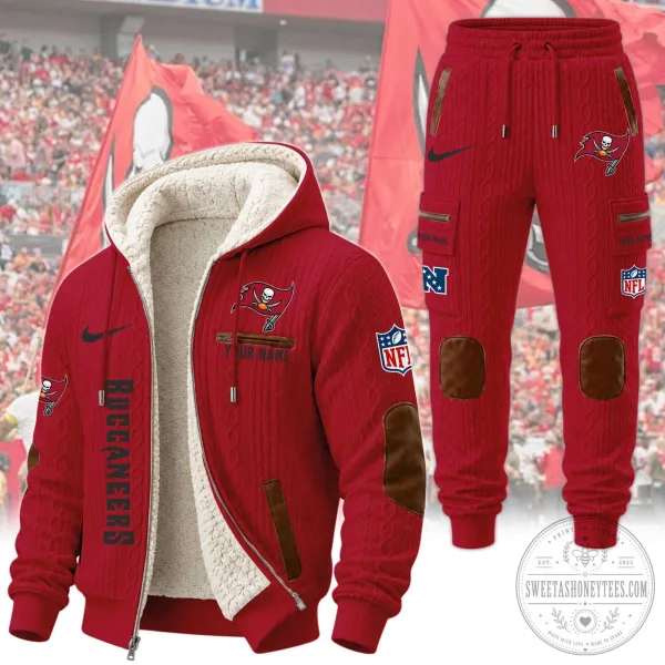 Tampa Bay Buccaneers NFL Sherpa Lined Cable Knit Hoodie and Jogger Pants Set
