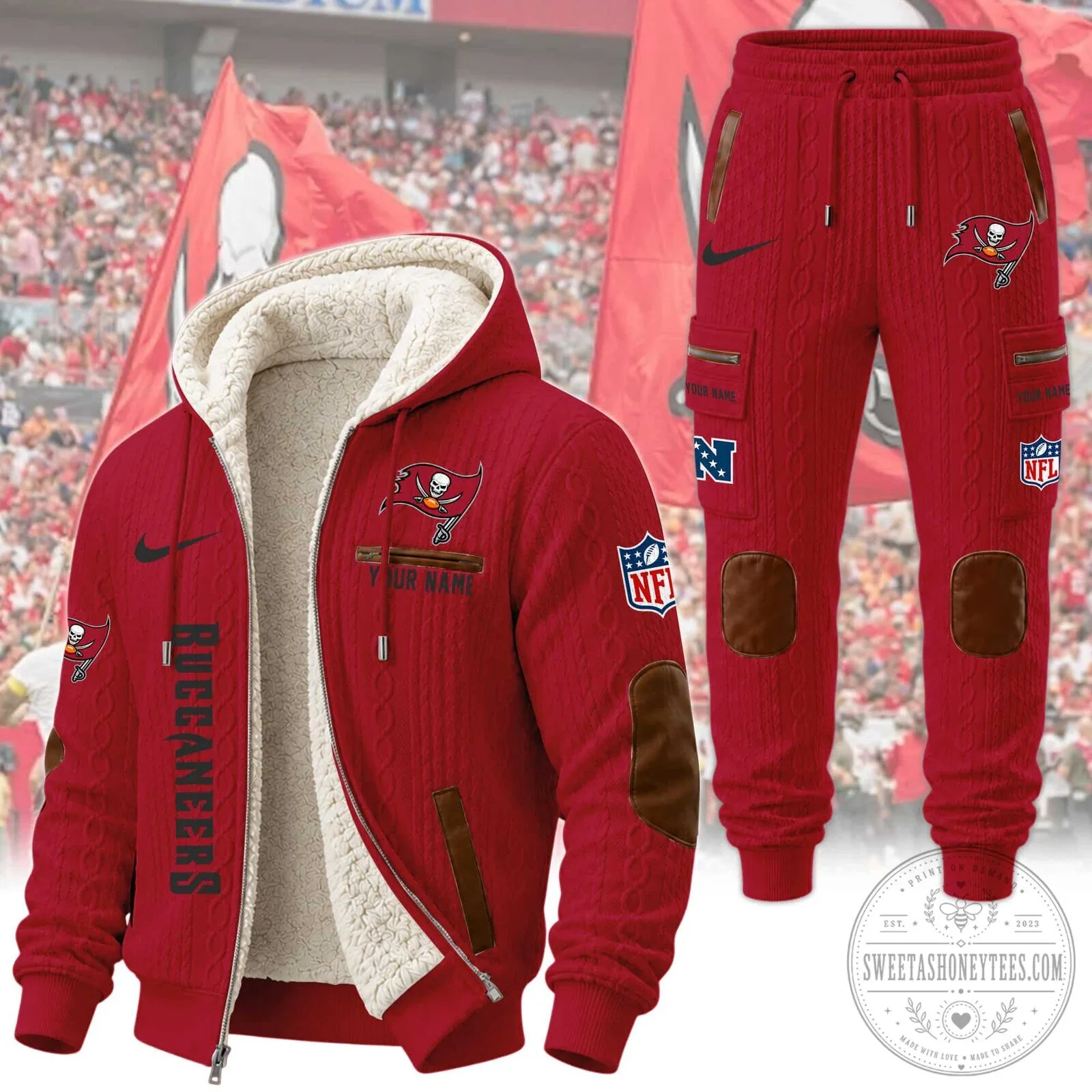 Tampa Bay Buccaneers NFL Sherpa Lined Cable Knit Hoodie and Jogger Pants Set 18 Tampa Bay Buccaneers NFL Sherpa Lined Cable Knit Hoodie and Jogger Pants Set