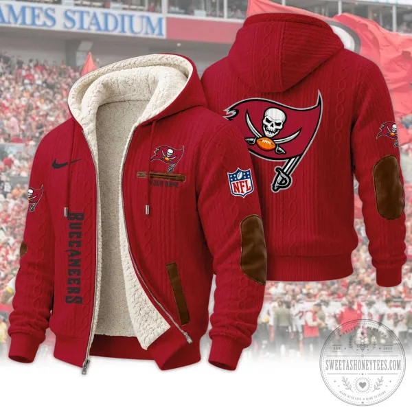 Tampa Bay Buccaneers NFL Sherpa Lined Cable Knit Hoodie and Jogger Pants Set 1 Tampa Bay Buccaneers NFL Sherpa Lined Cable Knit Hoodie and Jogger Pants Set