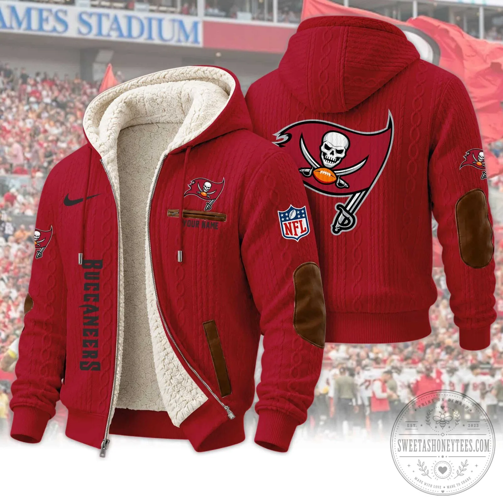 Tampa Bay Buccaneers NFL Sherpa Lined Cable Knit Hoodie and Jogger Pants Set 19 Tampa Bay Buccaneers NFL Sherpa Lined Cable Knit Hoodie and Jogger Pants Set