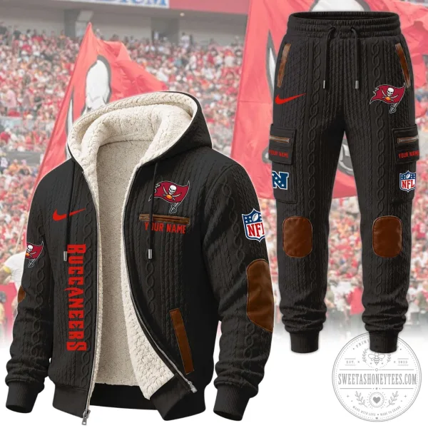 Tampa Bay Buccaneers NFL Sherpa Lined Cable Knit Hoodie and Jogger Pants Set 3 Tampa Bay Buccaneers NFL Sherpa Lined Cable Knit Hoodie and Jogger Pants Set