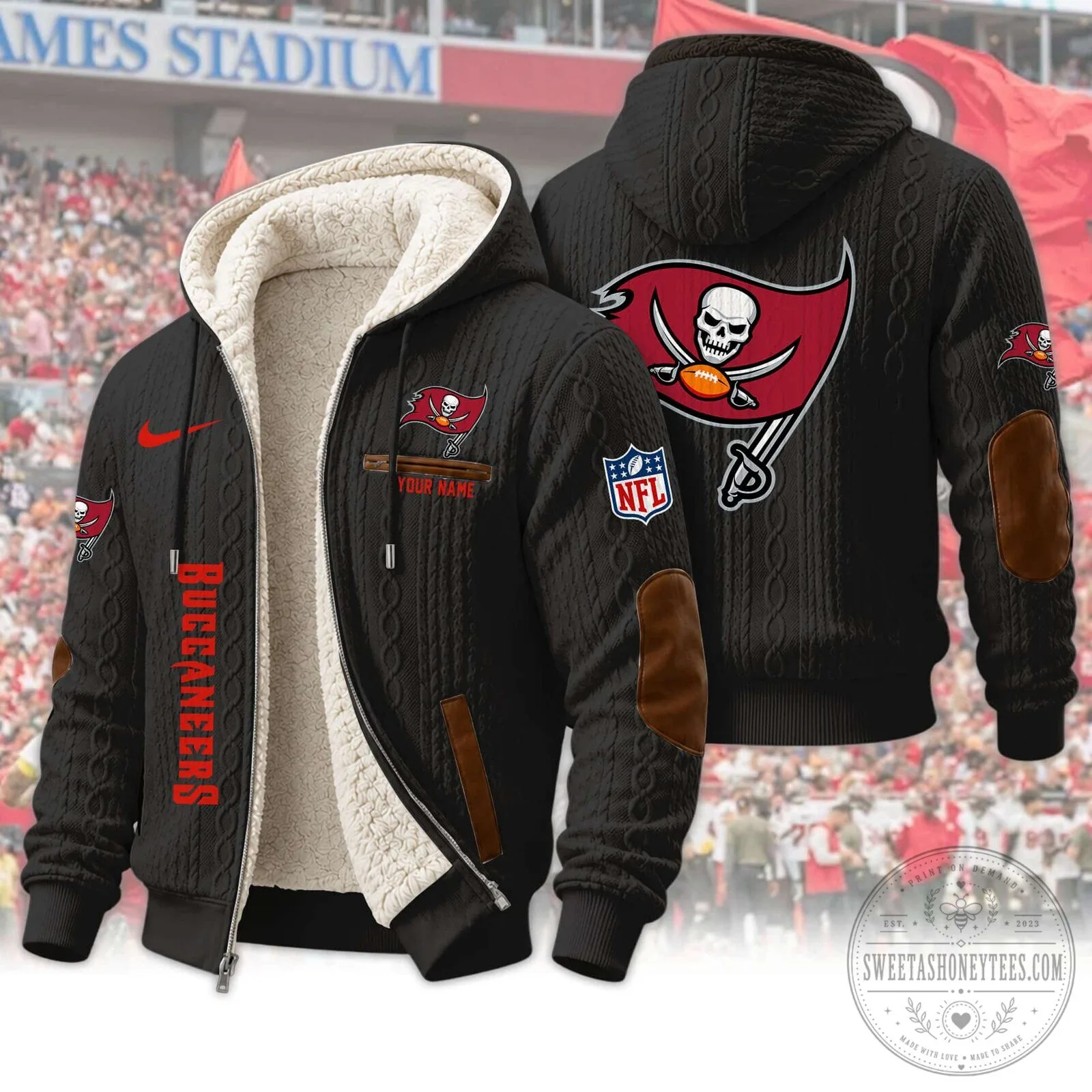 Tampa Bay Buccaneers NFL Sherpa Lined Cable Knit Hoodie and Jogger Pants Set 22 Tampa Bay Buccaneers NFL Sherpa Lined Cable Knit Hoodie and Jogger Pants Set