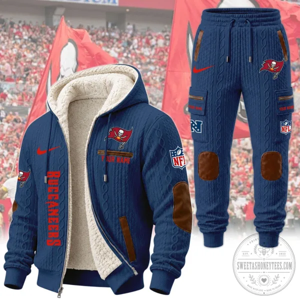 Tampa Bay Buccaneers NFL Sherpa Lined Cable Knit Hoodie and Jogger Pants Set 6 Tampa Bay Buccaneers NFL Sherpa Lined Cable Knit Hoodie and Jogger Pants Set