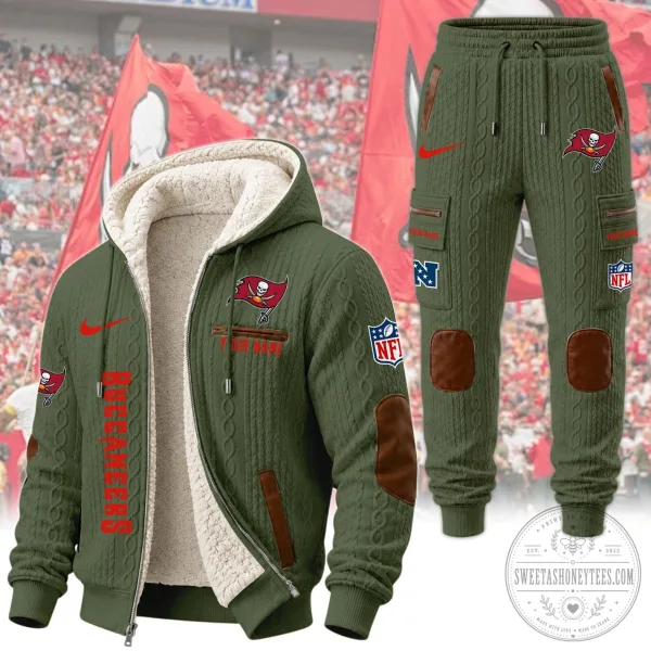 Tampa Bay Buccaneers NFL Sherpa Lined Cable Knit Hoodie and Jogger Pants Set 9 Tampa Bay Buccaneers NFL Sherpa Lined Cable Knit Hoodie and Jogger Pants Set