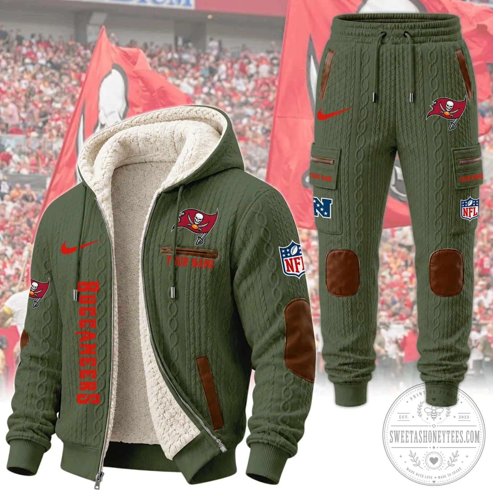 Tampa Bay Buccaneers NFL Sherpa Lined Cable Knit Hoodie and Jogger Pants Set 27 Tampa Bay Buccaneers NFL Sherpa Lined Cable Knit Hoodie and Jogger Pants Set