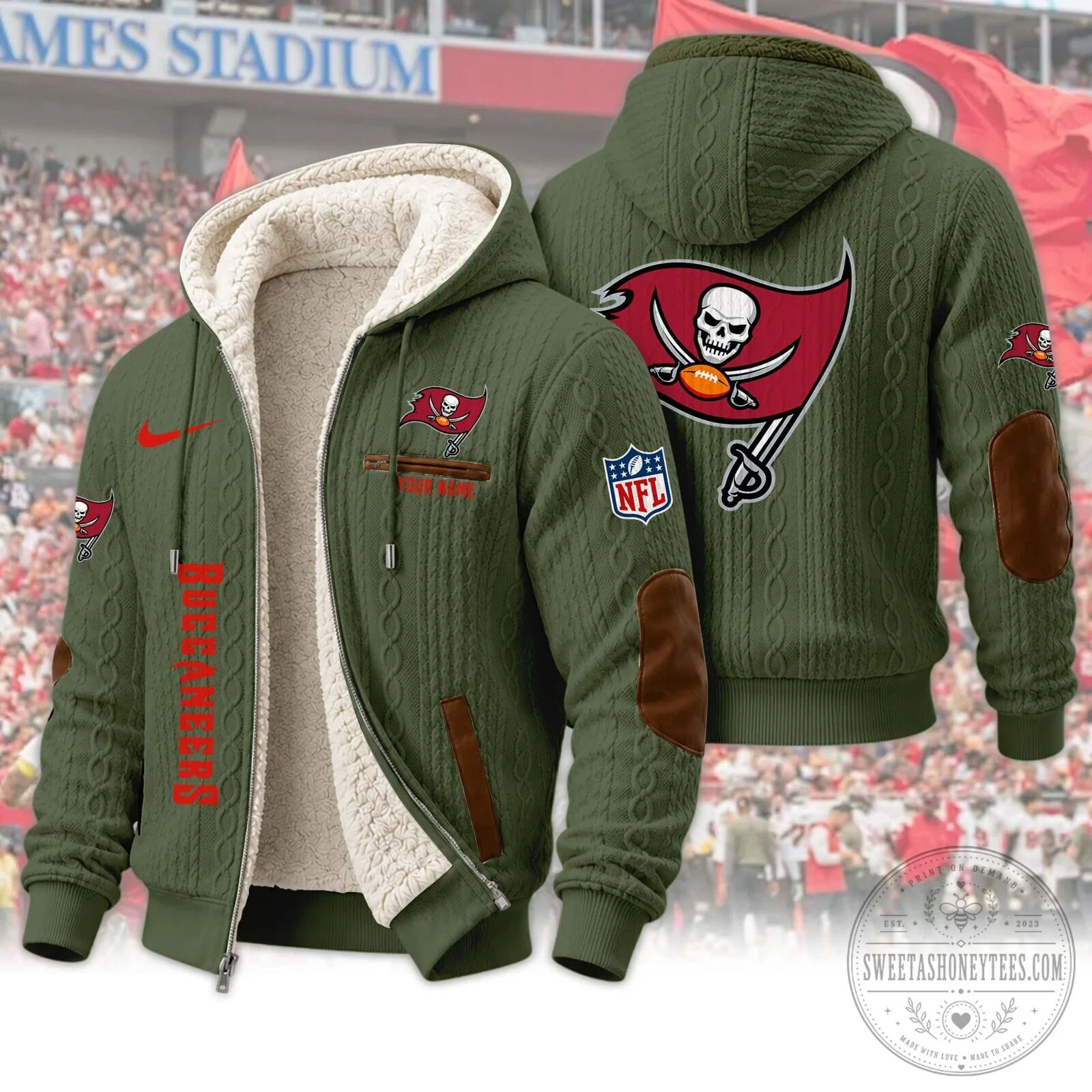 Tampa Bay Buccaneers NFL Sherpa Lined Cable Knit Hoodie and Jogger Pants Set 28 Tampa Bay Buccaneers NFL Sherpa Lined Cable Knit Hoodie and Jogger Pants Set