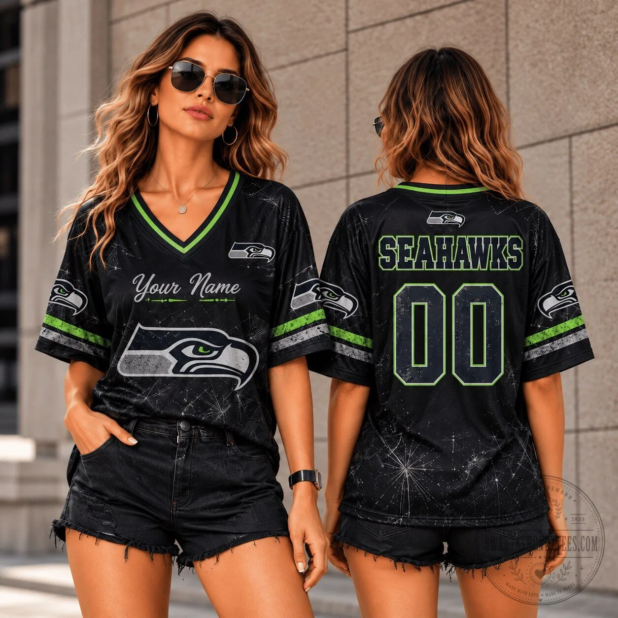 Seattle Seahawks Personalized Black Silver Green Football Jersey for Women 1 Seattle Seahawks Personalized Black Silver Green Football Jersey for Women
