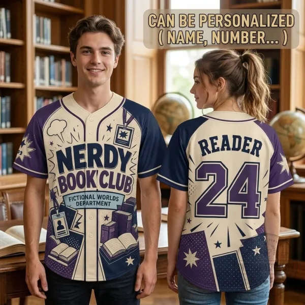 Nerdy Book Club Fictional Worlds Department Baseball Jersey