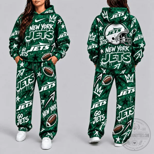 New York Jets Graffiti Style Football Team Logo Green Hoodie
