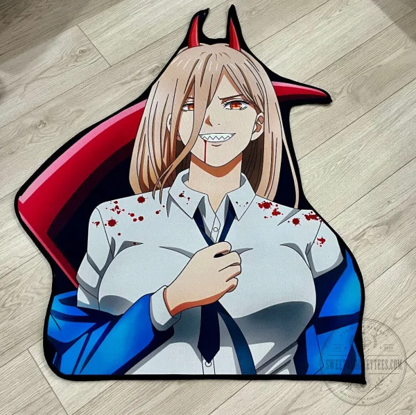 Chainsaw Man Power Anime Manga Character Blood Splatter Design Floor Mat Rug