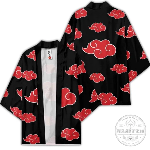 Naruto Akatsuki Red Cloud Pattern Japanese Kimono Cardigan Robe