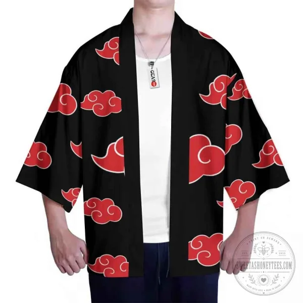 Naruto Akatsuki Red Cloud Pattern Japanese Kimono Cardigan Robe