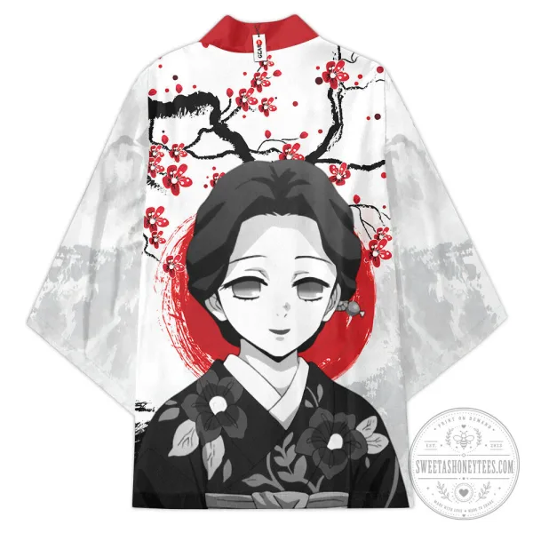 Tamayo Demon Slayer Anime Kimono Jacket with Cherry Blossom Print 1 Tamayo Demon Slayer Anime Kimono Jacket with Cherry Blossom Print