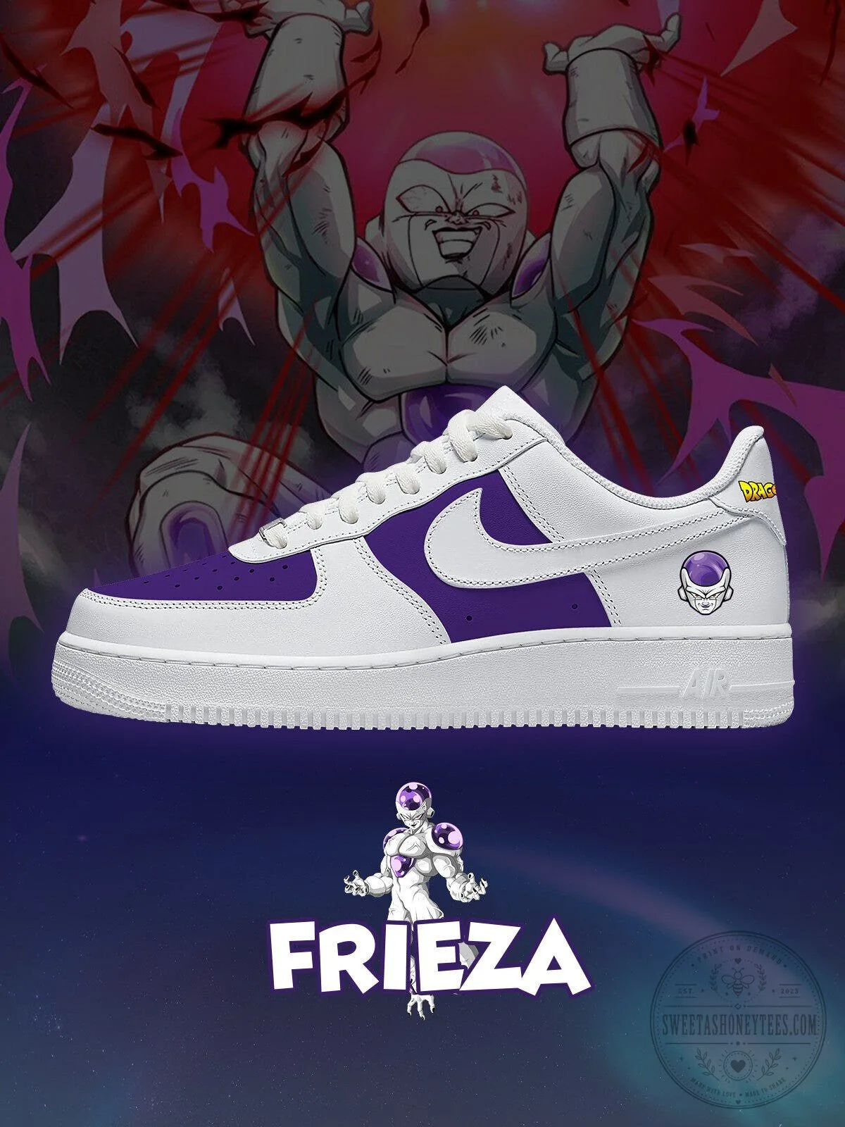 Frieza Dragon Ball Z Anime Character White and Purple Custom Sneakers Shoes 1 Frieza Dragon Ball Z Anime Character White and Purple Custom Sneakers Shoes