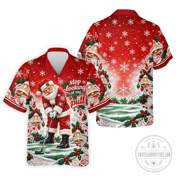 Funny Santa Claus Golfing Christmas Snowflakes Red Polo Shirt
