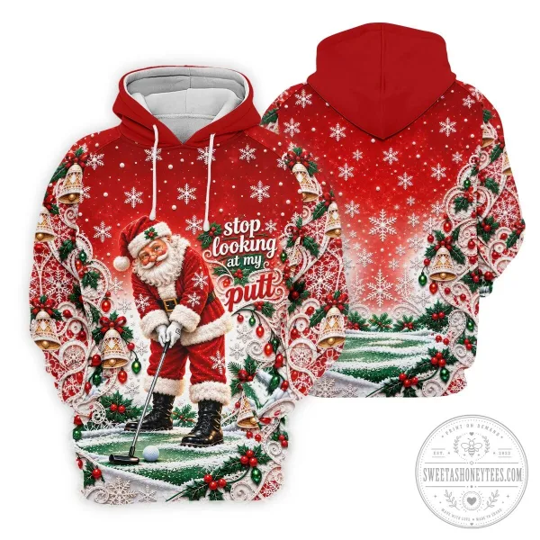 Funny Santa Claus Golfing Christmas Snowflakes Red Polo Shirt