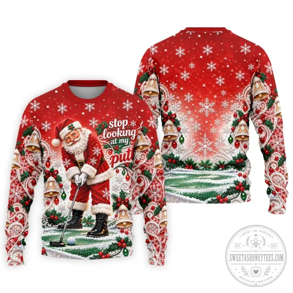 Funny Santa Claus Golfing Christmas Snowflakes Red Polo Shirt