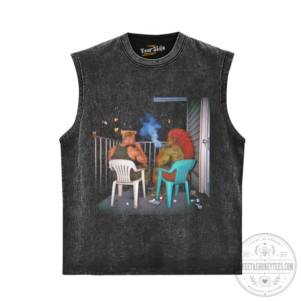 Street Fighter Guile and Blanka Smoking on Balcony Graphic T-Shirt 2 Street Fighter Guile and Blanka Smoking on Balcony Graphic T-Shirt