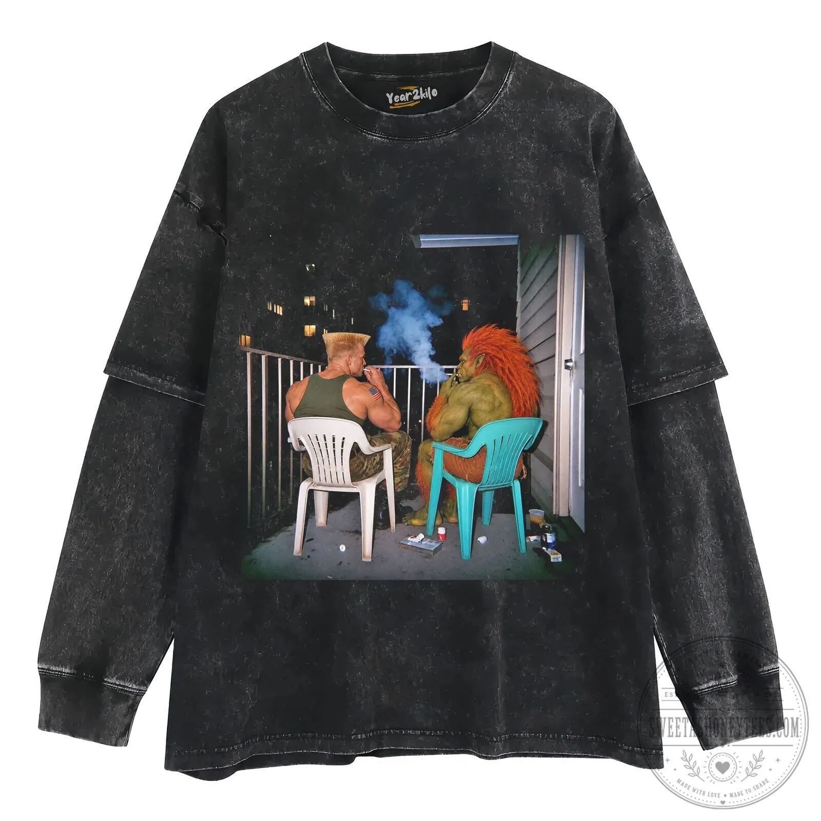 Street Fighter Guile and Blanka Smoking on Balcony Graphic T-Shirt 10 Street Fighter Guile and Blanka Smoking on Balcony Graphic T-Shirt