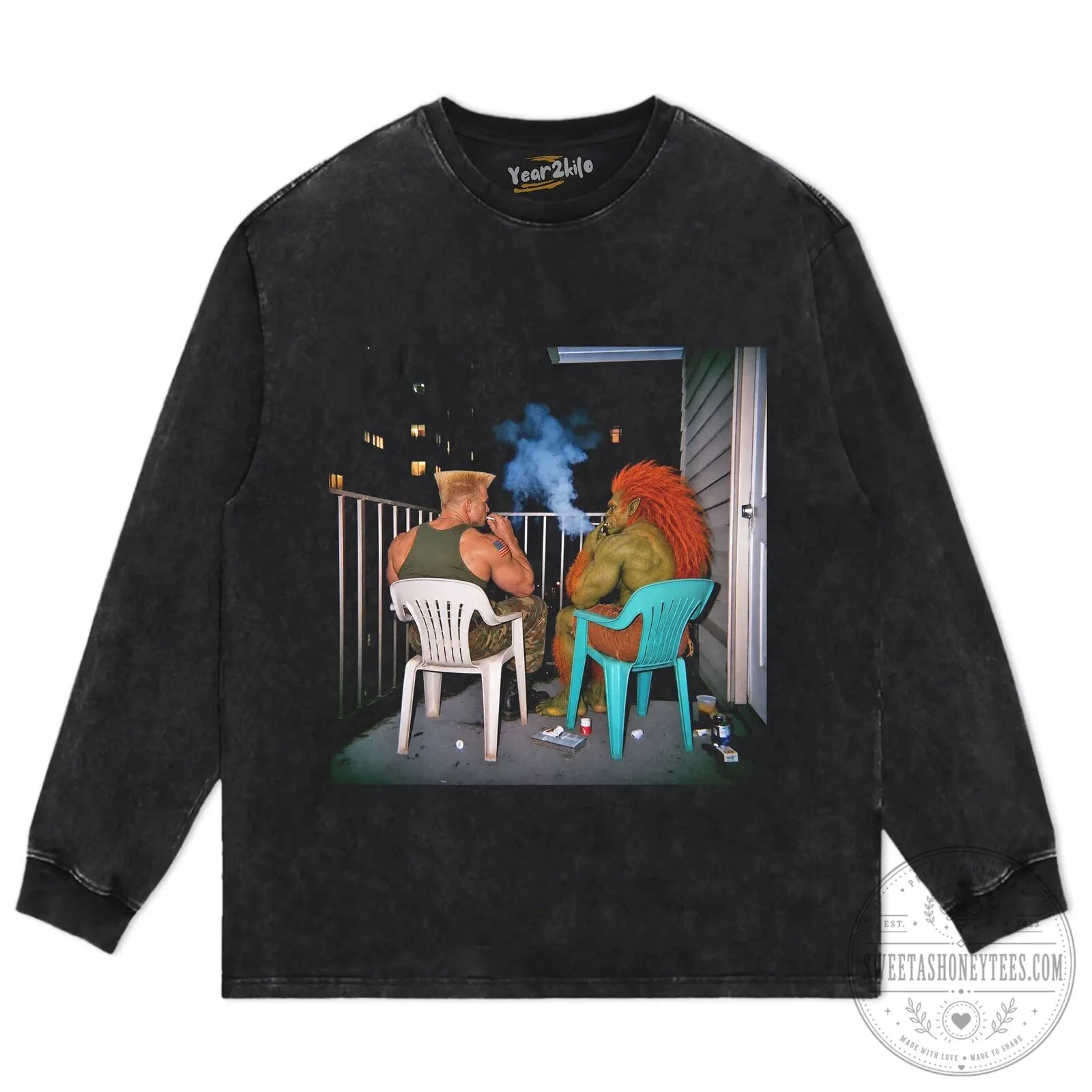 Street Fighter Guile and Blanka Smoking on Balcony Graphic T-Shirt 12 Street Fighter Guile and Blanka Smoking on Balcony Graphic T-Shirt