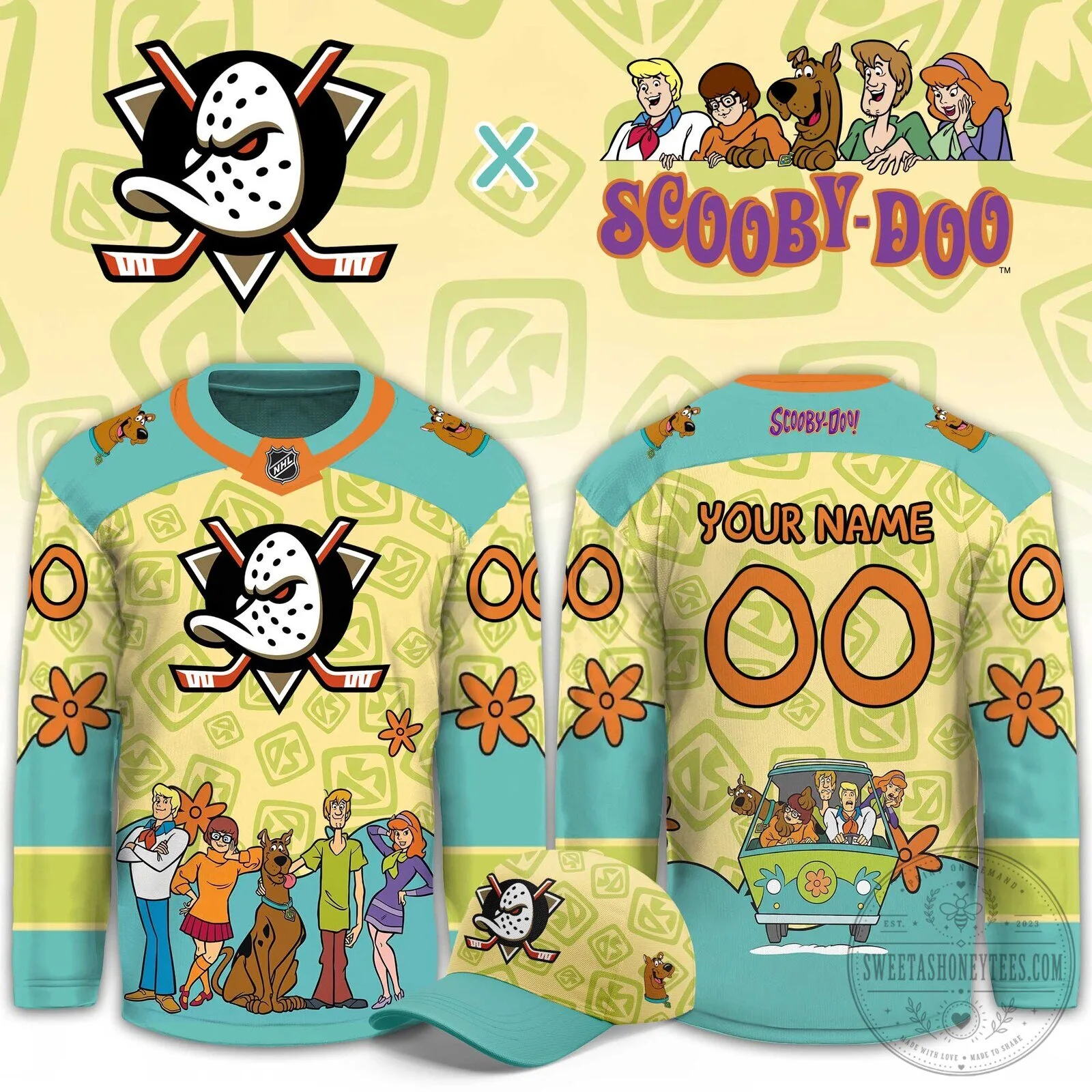 Anaheim Ducks Scooby-Doo Mystery Machine Cartoon Hockey Jersey 1 Anaheim Ducks Scooby-Doo Mystery Machine Cartoon Hockey Jersey