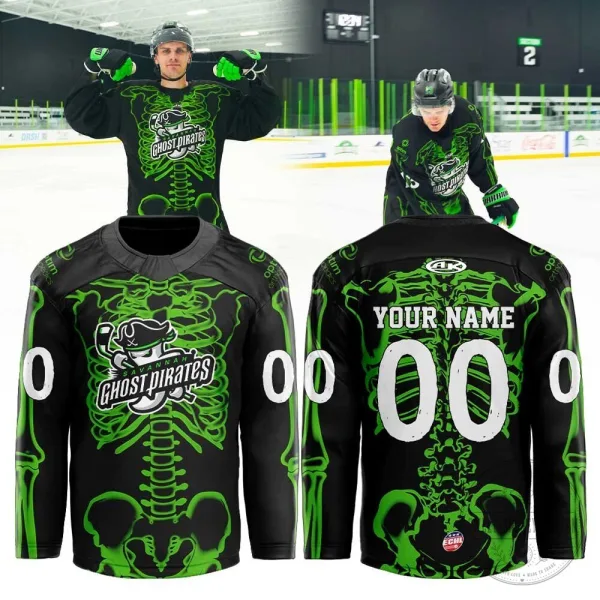 Savannah Ghost Pirates Halloween Skeleton Bones Personalized Ice Hockey Jersey
