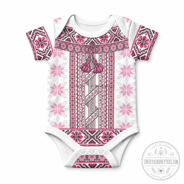 Ukrainian Vyshyvanka Traditional Pink Folk Pattern Baby Bodysuit Romper