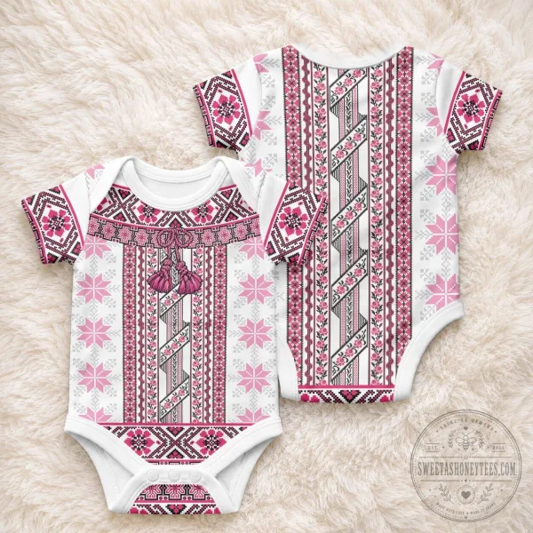 Ukrainian Vyshyvanka Traditional Pink Folk Pattern Baby Bodysuit Romper