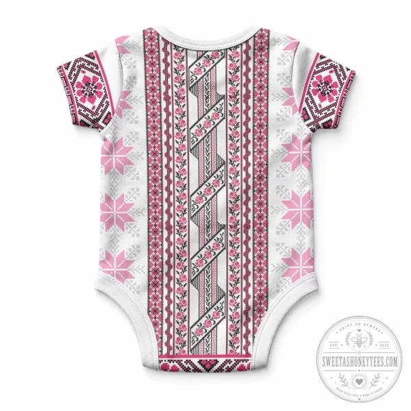 Ukrainian Vyshyvanka Traditional Pink Folk Pattern Baby Bodysuit Romper