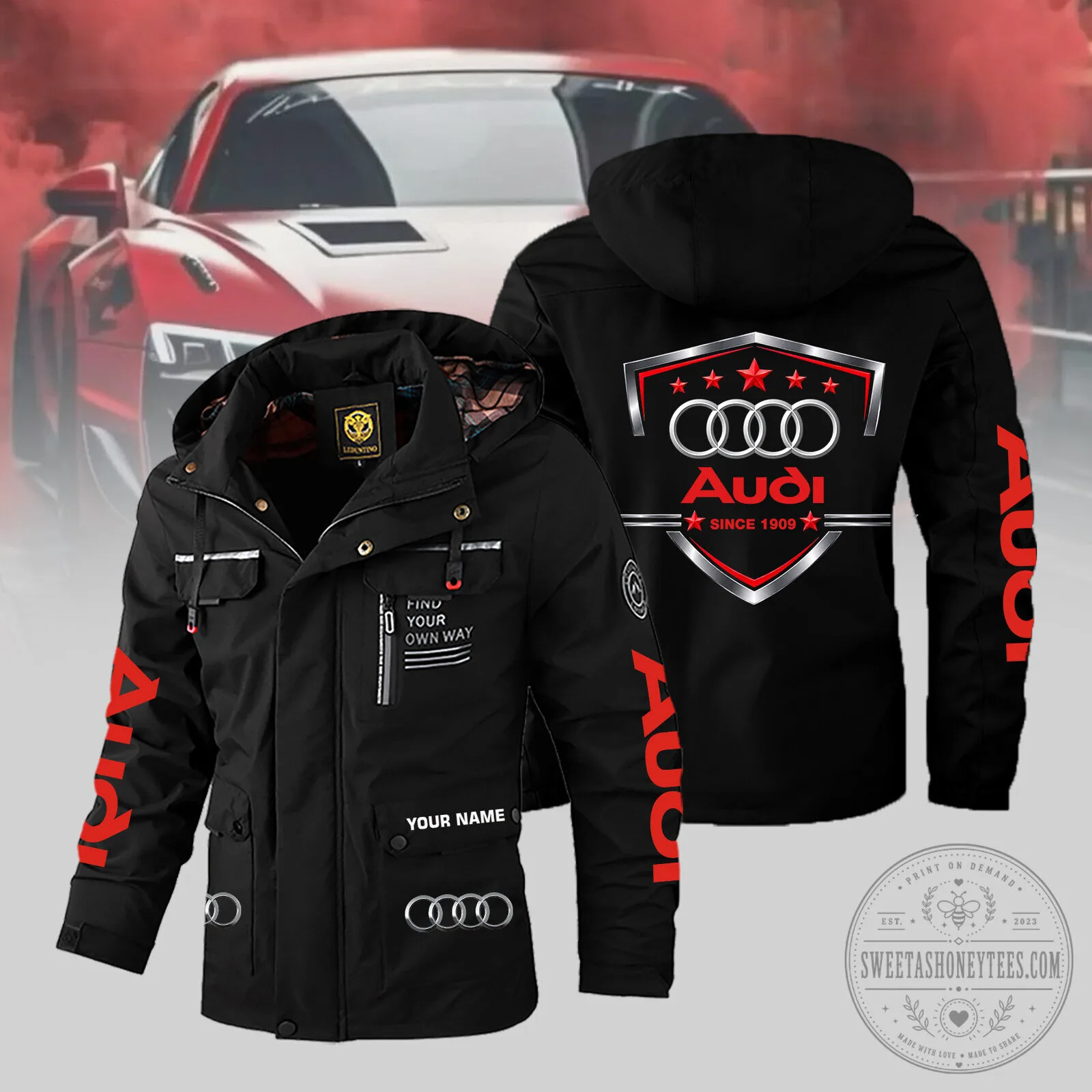 Audi Car Brand Logo Black Windbreaker Outdoor Jacket 1 Audi Car Brand Logo Black Windbreaker Outdoor Jacket