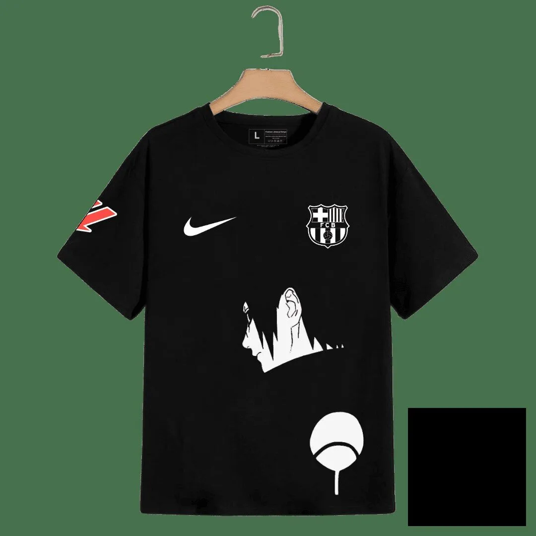 FC Barcelona Sasuke Uchiha Anime Graphic Print Black T-Shirt 1 FC Barcelona Sasuke Uchiha Anime Graphic Print Black T-Shirt