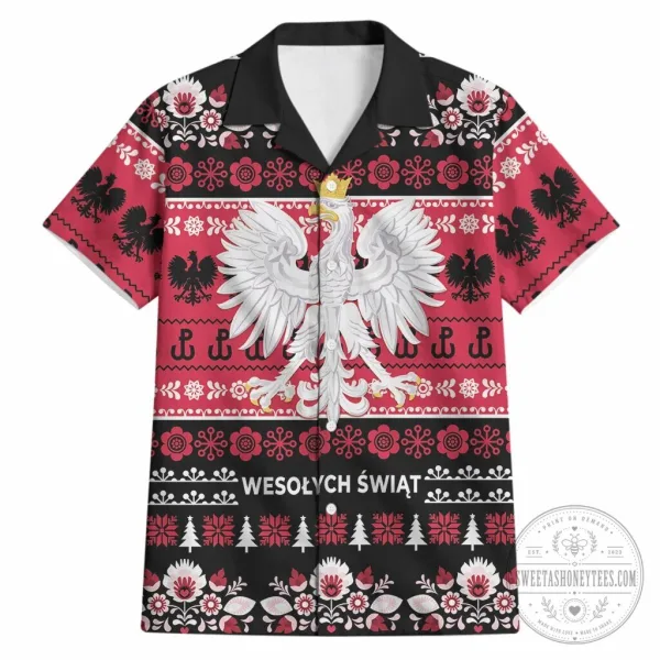 Polish Wesolych Swiat Christmas Folk Art Pattern Black Hawaiian Shirt
