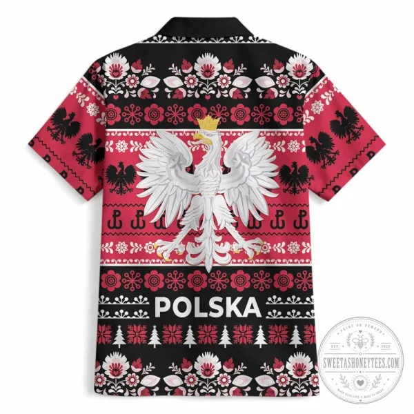 Polish Wesolych Swiat Christmas Folk Art Pattern Black Hawaiian Shirt 1 Polish Wesolych Swiat Christmas Folk Art Pattern Black Hawaiian Shirt