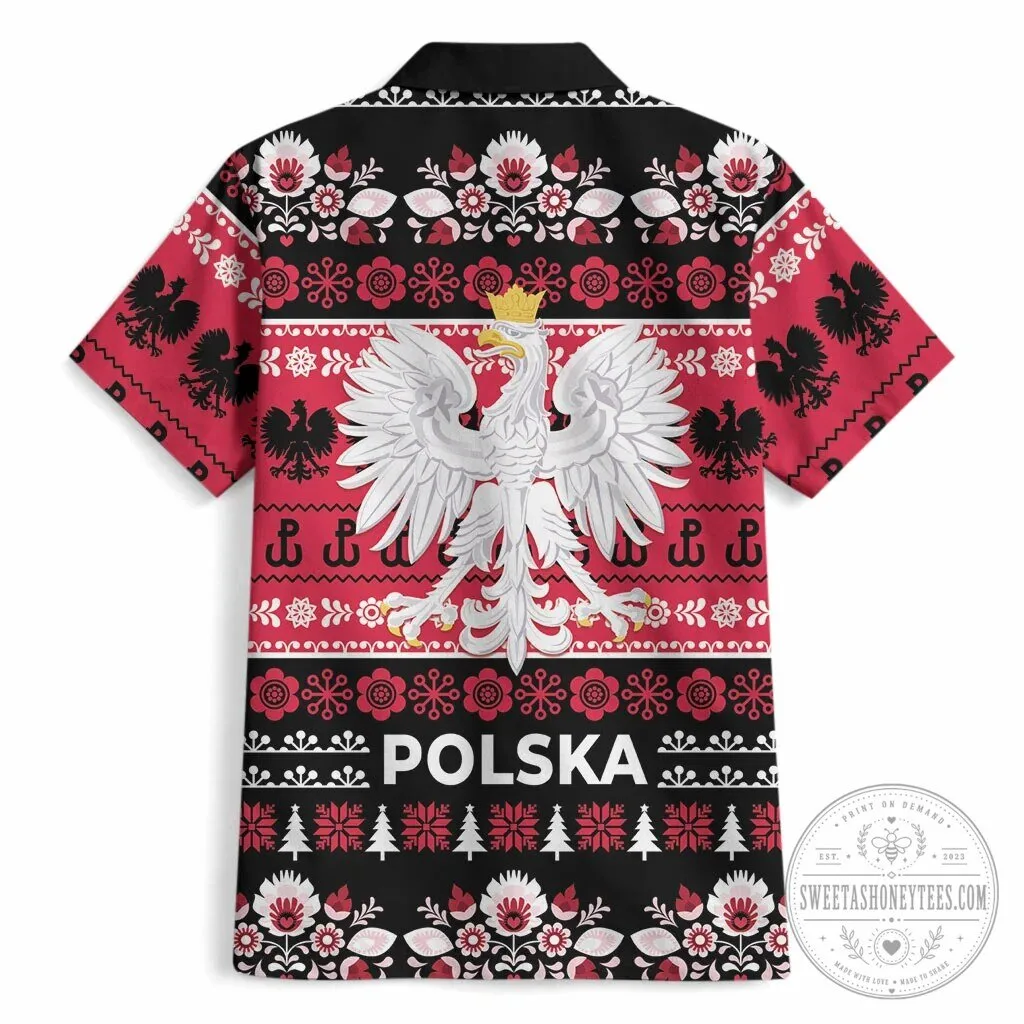 Polish Wesolych Swiat Christmas Folk Art Pattern Black Hawaiian Shirt 7 Polish Wesolych Swiat Christmas Folk Art Pattern Black Hawaiian Shirt