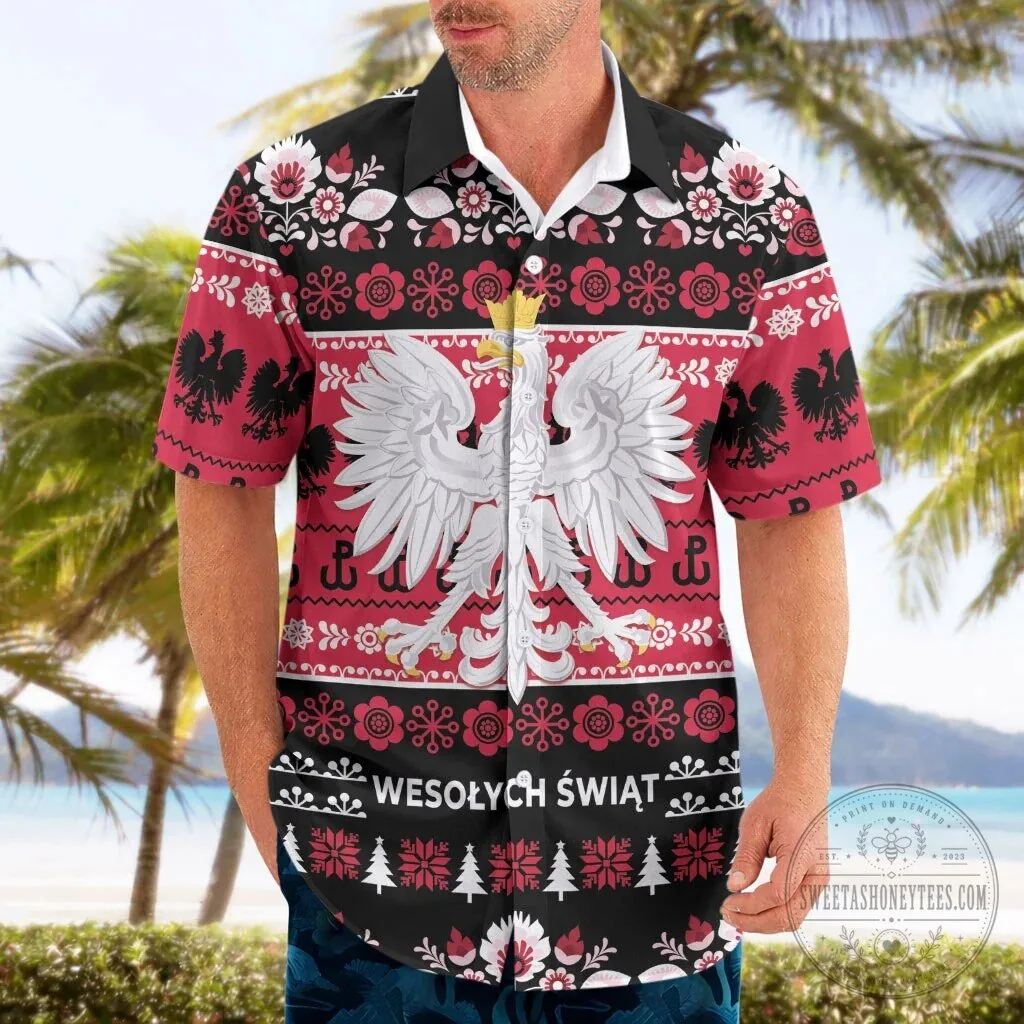 Polish Wesolych Swiat Christmas Folk Art Pattern Black Hawaiian Shirt 8 Polish Wesolych Swiat Christmas Folk Art Pattern Black Hawaiian Shirt