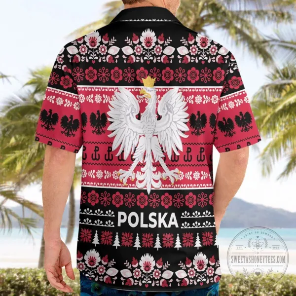 Polish Wesolych Swiat Christmas Folk Art Pattern Black Hawaiian Shirt 3 Polish Wesolych Swiat Christmas Folk Art Pattern Black Hawaiian Shirt