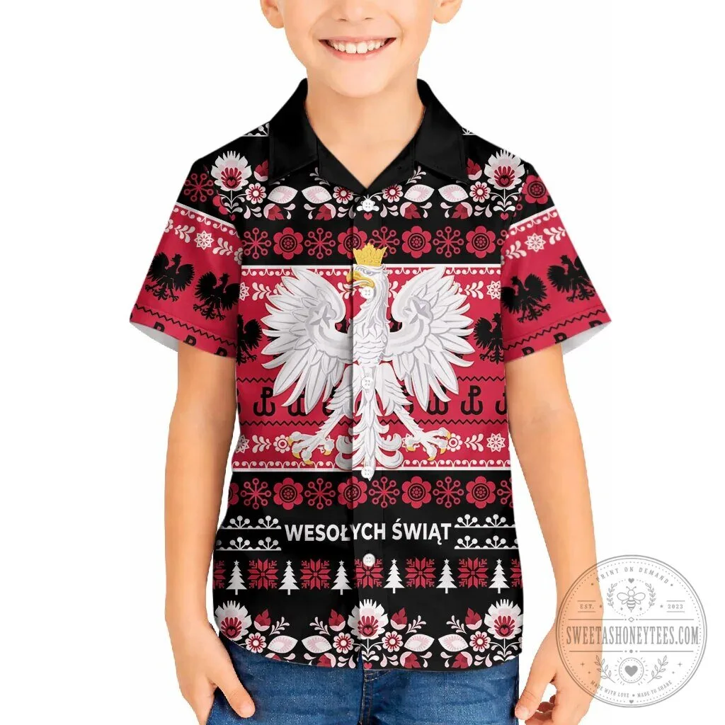 Polish Wesolych Swiat Christmas Folk Art Pattern Black Hawaiian Shirt 10 Polish Wesolych Swiat Christmas Folk Art Pattern Black Hawaiian Shirt
