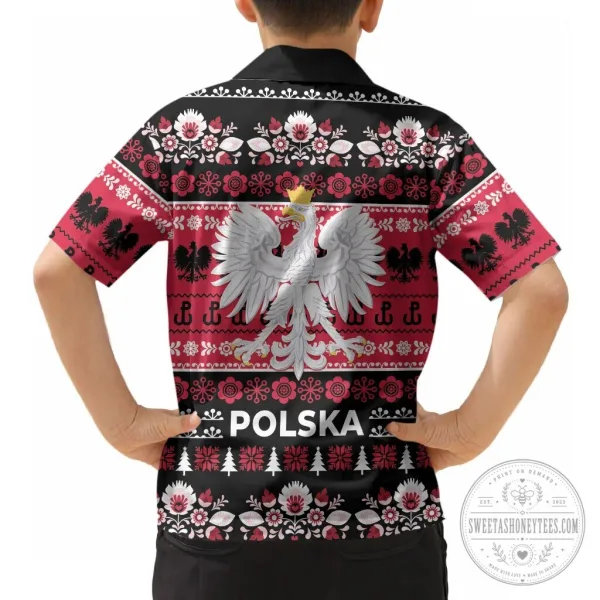 Polish Wesolych Swiat Christmas Folk Art Pattern Black Hawaiian Shirt 5 Polish Wesolych Swiat Christmas Folk Art Pattern Black Hawaiian Shirt