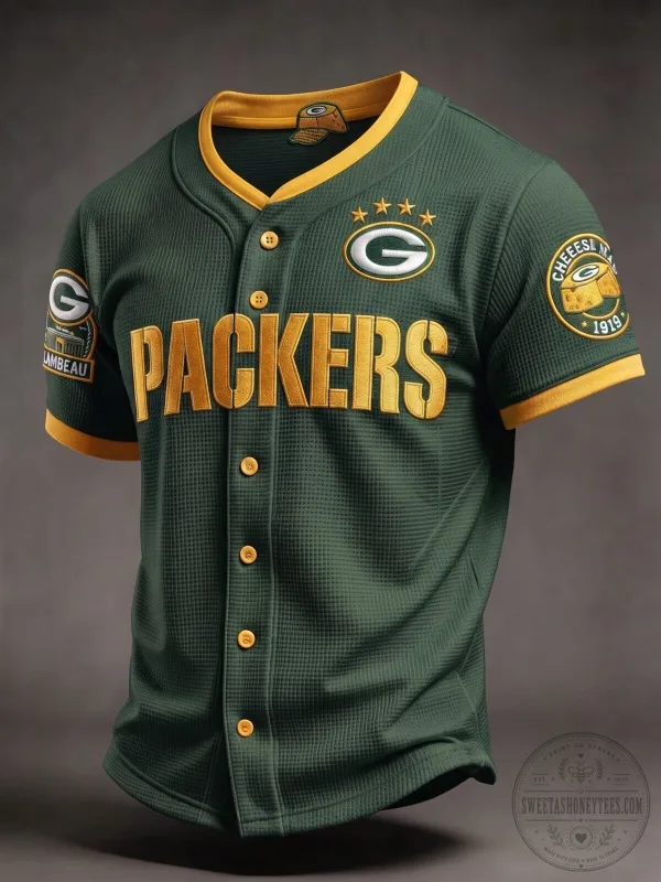 Green Bay Packers Baseball Jersey for Men, Football Team Fan Apparel